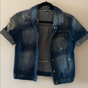 Short Sleeve Distressed Jean Jacket